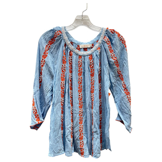 Top 3/4 Sleeve Designer By Tory Burch In Blue & Orange, Size:4