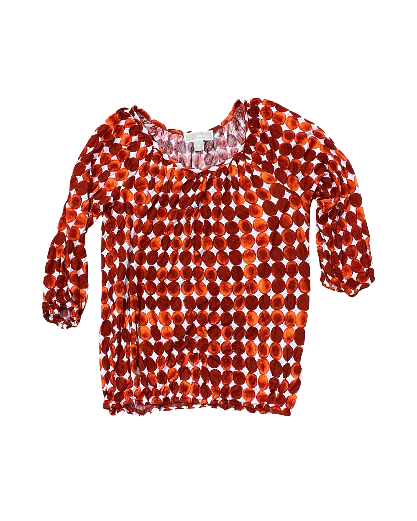 Top 3/4 Sleeve By Michael By Michael Kors In Orange & White, Size:M