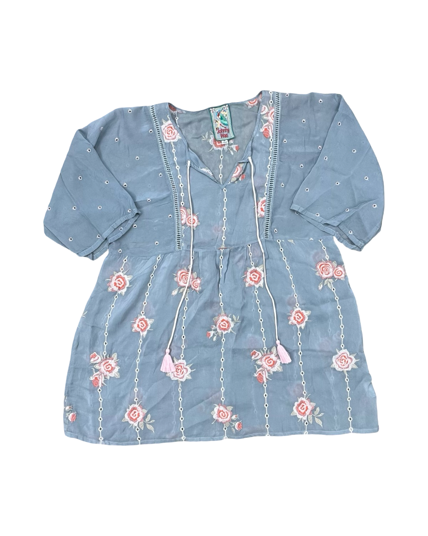 Top 3/4 Sleeve Designer By Johnny Was In Blue, Size:Xs
