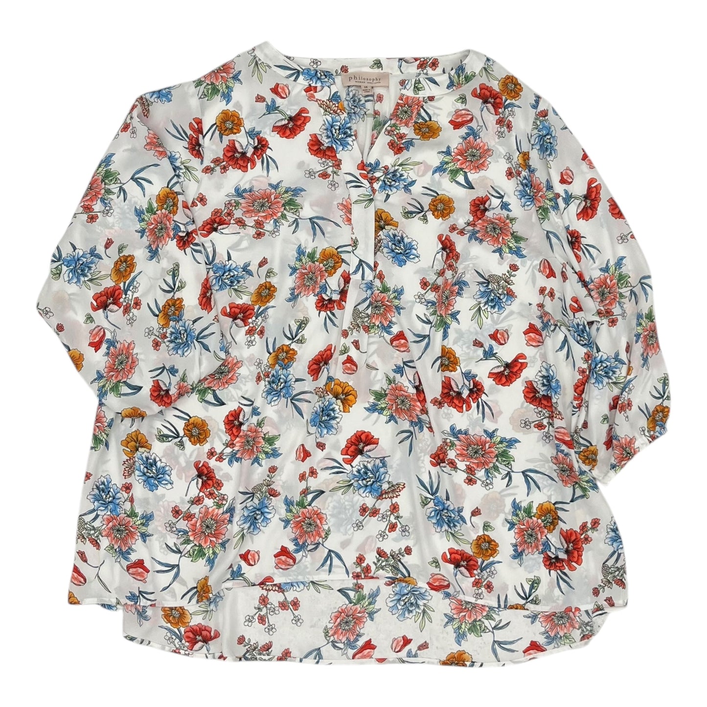 Blouse 3/4 Sleeve By Philosophy In Floral Print, Size:3X