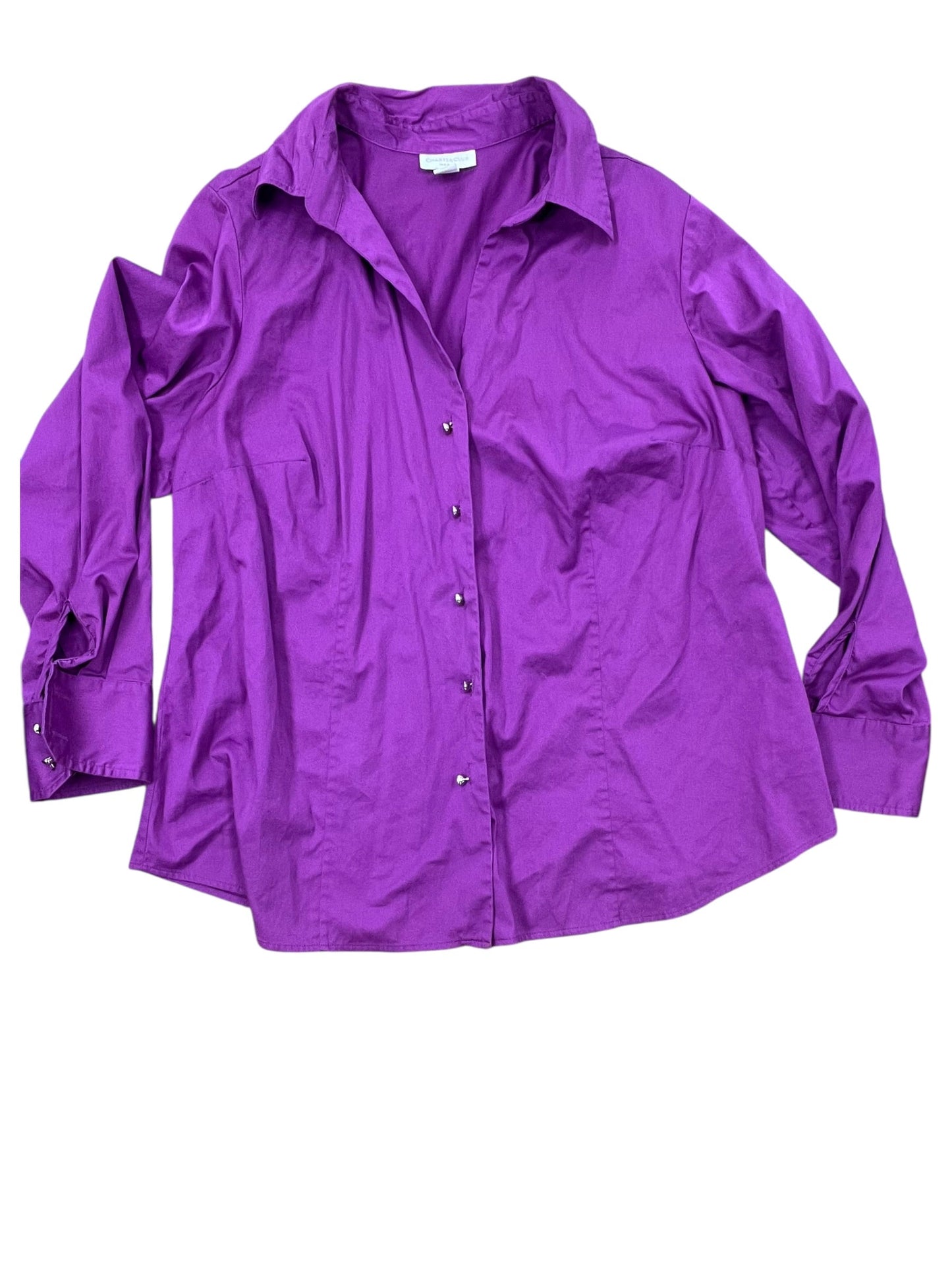 Blouse Ls By Charter Club In Purple, Size:1X