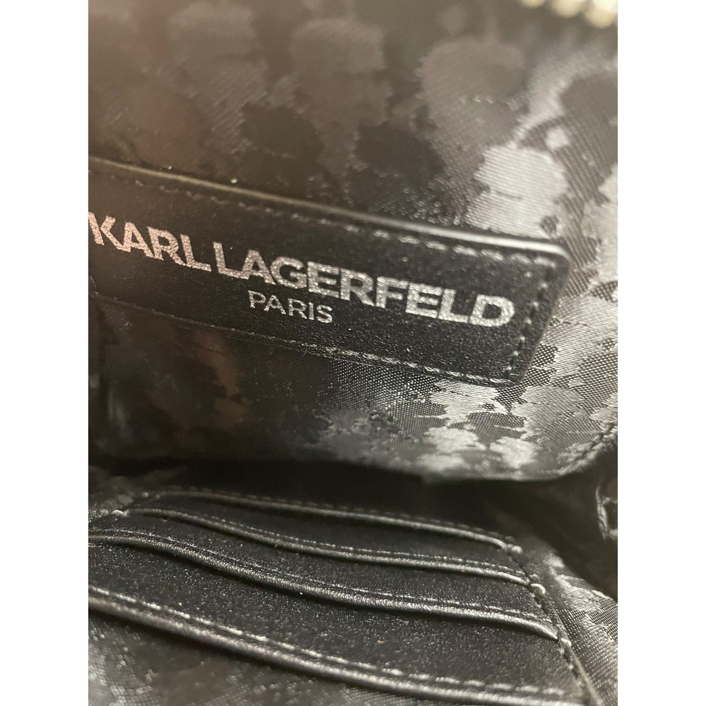 Crossbody Designer By Karl Lagerfeld In Black & Purple, Size:Small