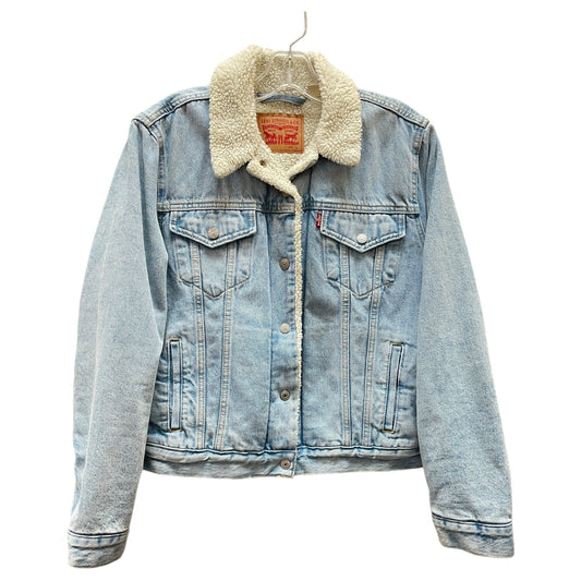 Jacket Faux Fur & Sherpa By Levis In Blue Denim, Size:L
