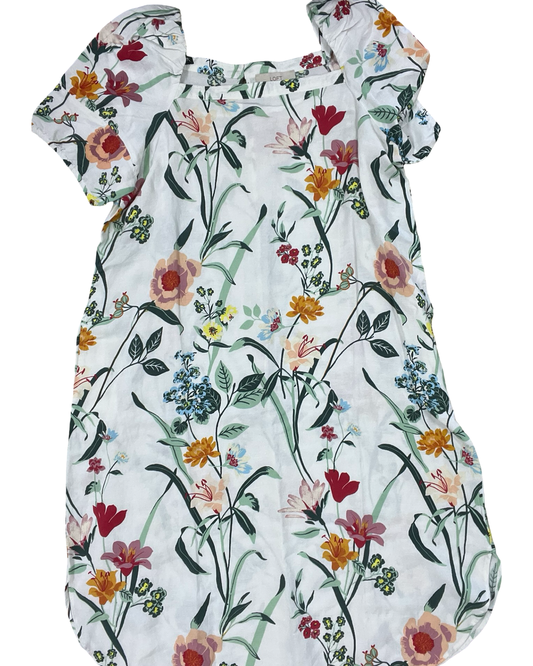 Dress Casual Midi By Loft In White & Yellow, Size:12