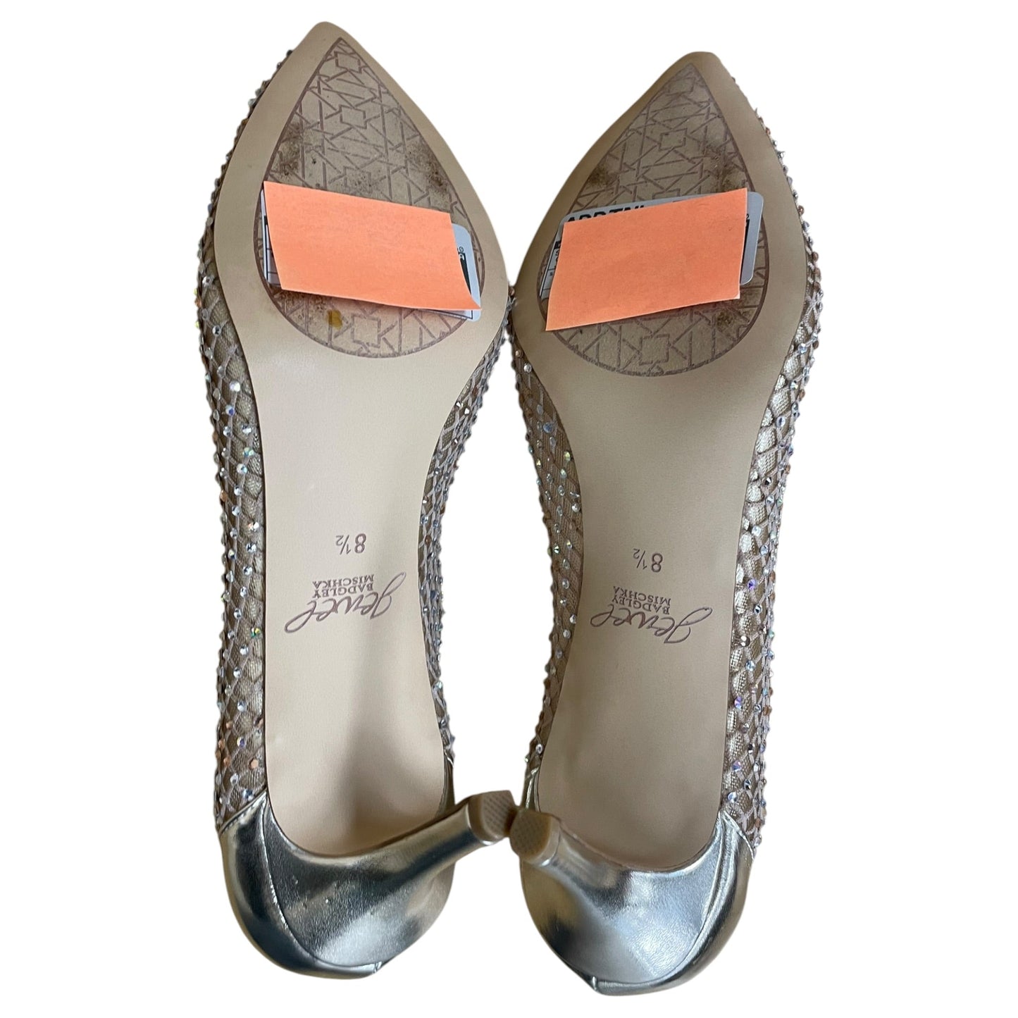 Shoes Heels Stiletto By Jewel Badgley Mischka In Gold, Size:8.5