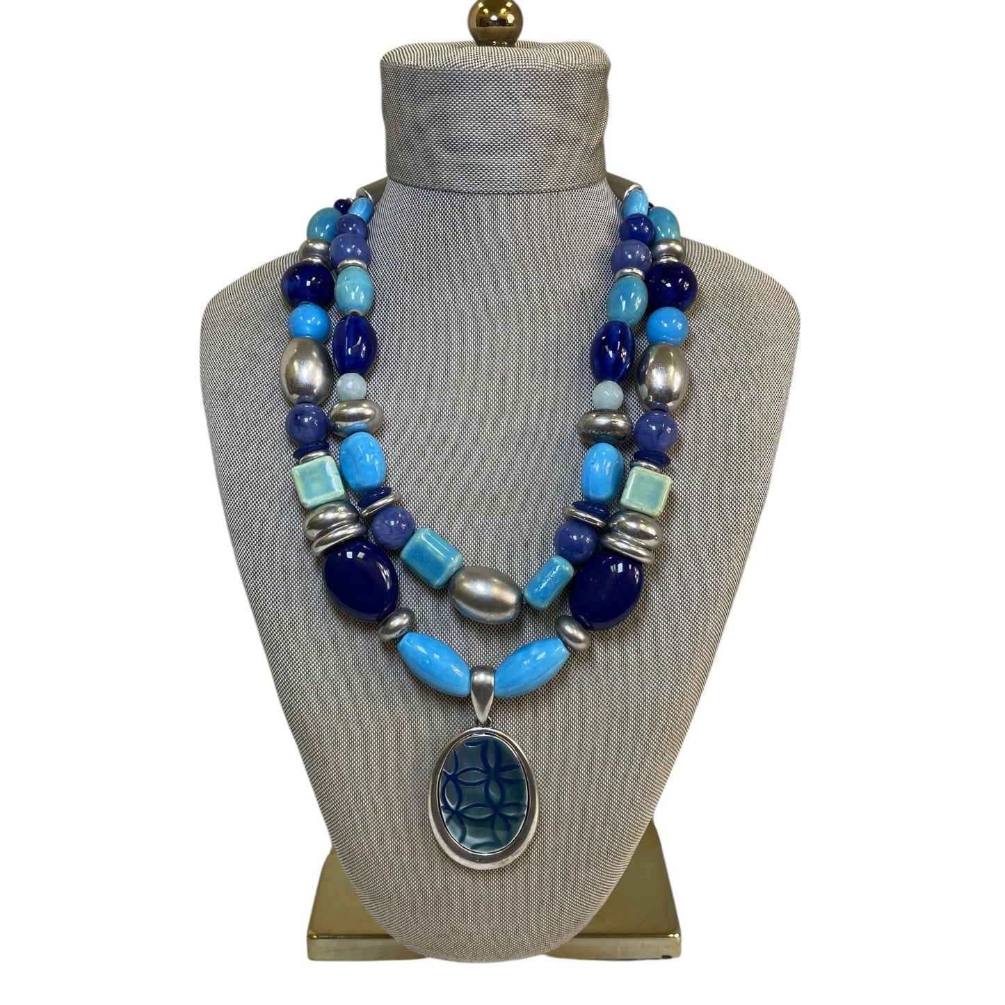 Necklace Statement By Chicos In Blue & Silver