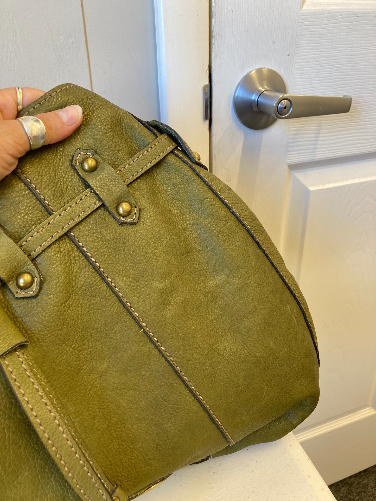Handbag Leather By Fossil In Green, Size:Medium