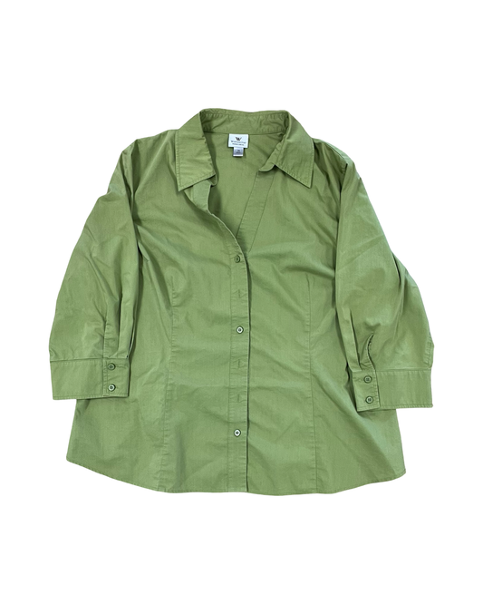 Blouse 3/4 Sleeve By Worthington In Green, Size:1X