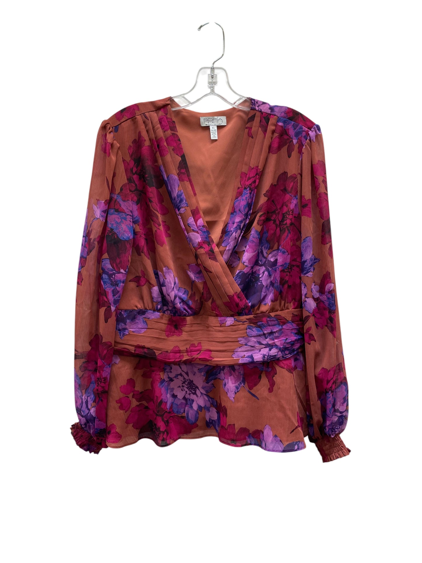 Blouse Ls By Sofia By Sofia Vergara In Multi, Size:Xl