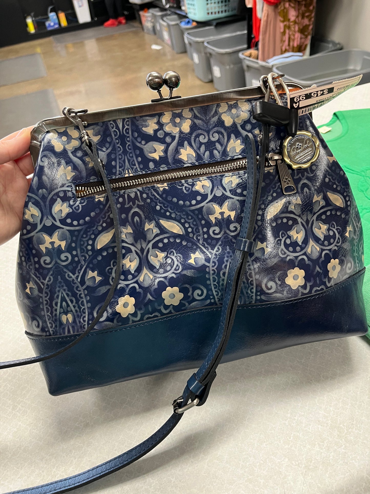 Crossbody Designer By Patricia Nash In Blue & Cream, Size:Medium