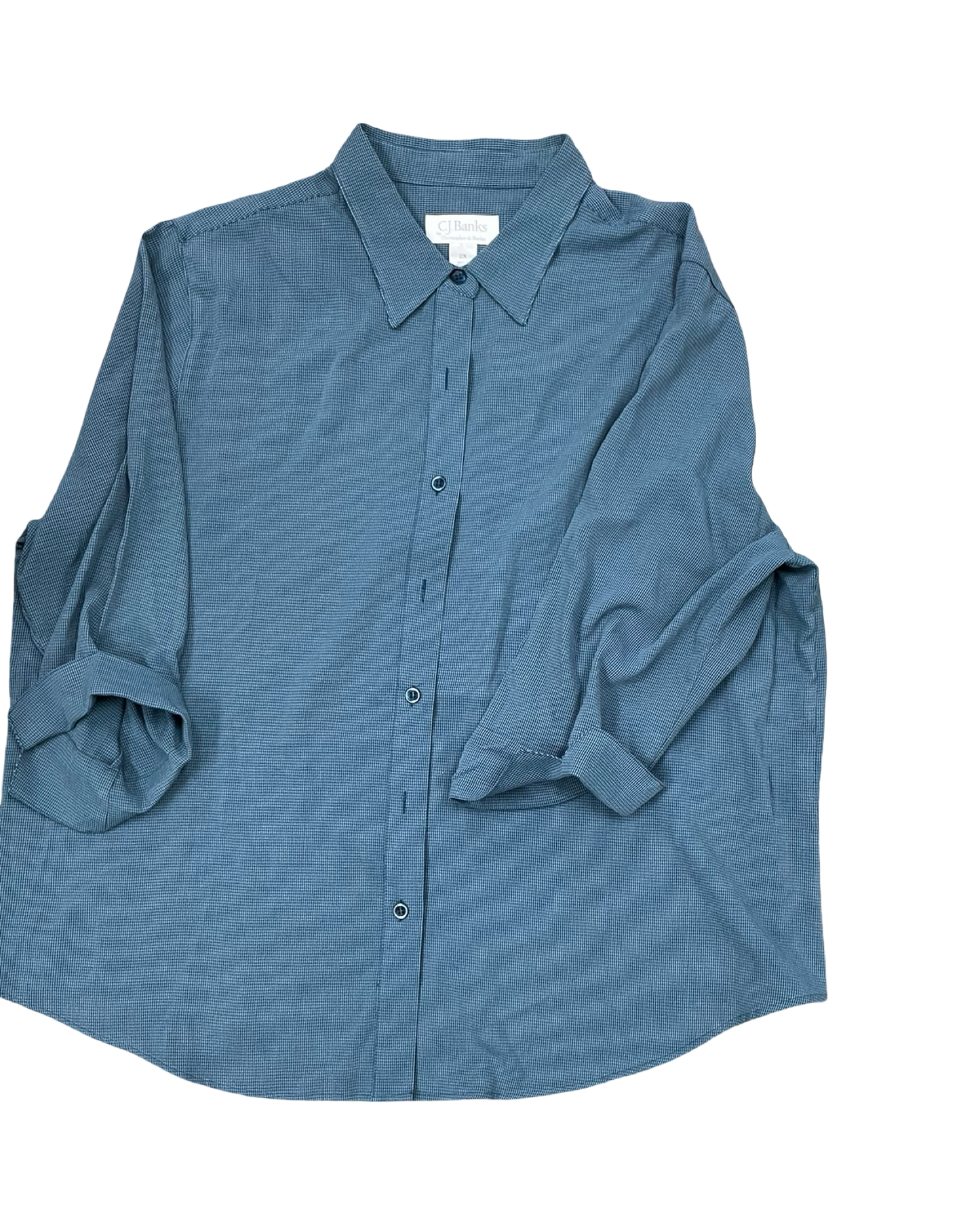 Blouse Ls By Cj Banks In Teal, Size:2X