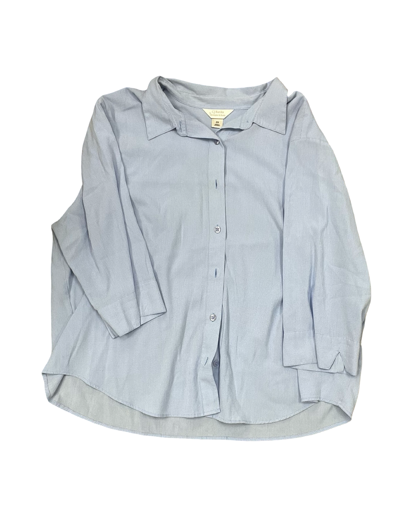 Blouse Ls By Cj Banks In Blue, Size:2X