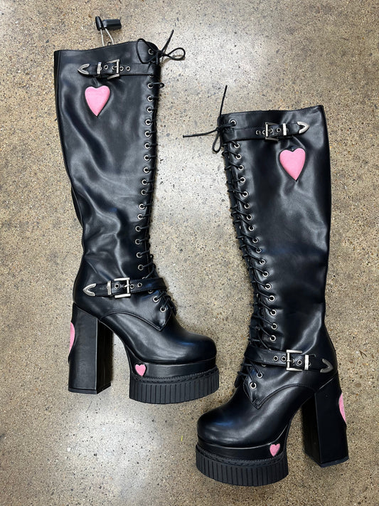 Boots Knee Heels By Clothes Mentor In Black, Size:9