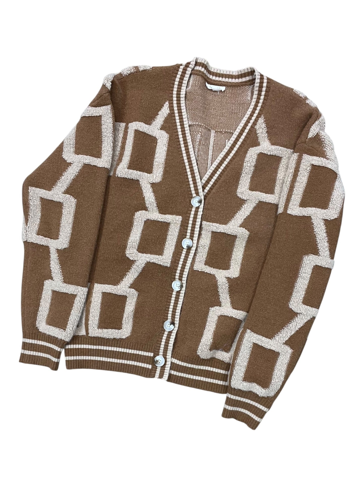 Sweater Cardigan By La Miel In Brown & Cream, Size:S