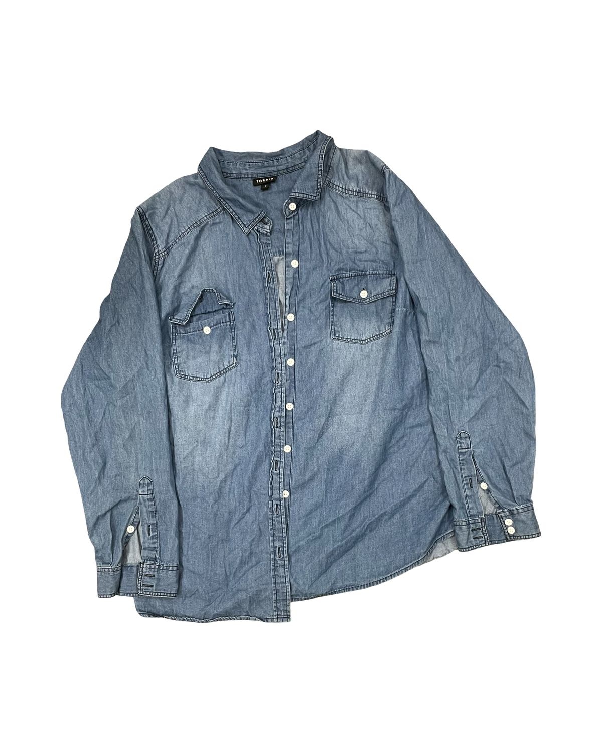 Blouse Ls By Torrid In Blue Denim, Size:2X