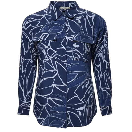 Silk Blouse Designer By Lafayette 148 In Navy, Size: M