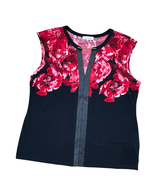 Top Sleeveless By Calvin Klein In Black & Red, Size:Xl