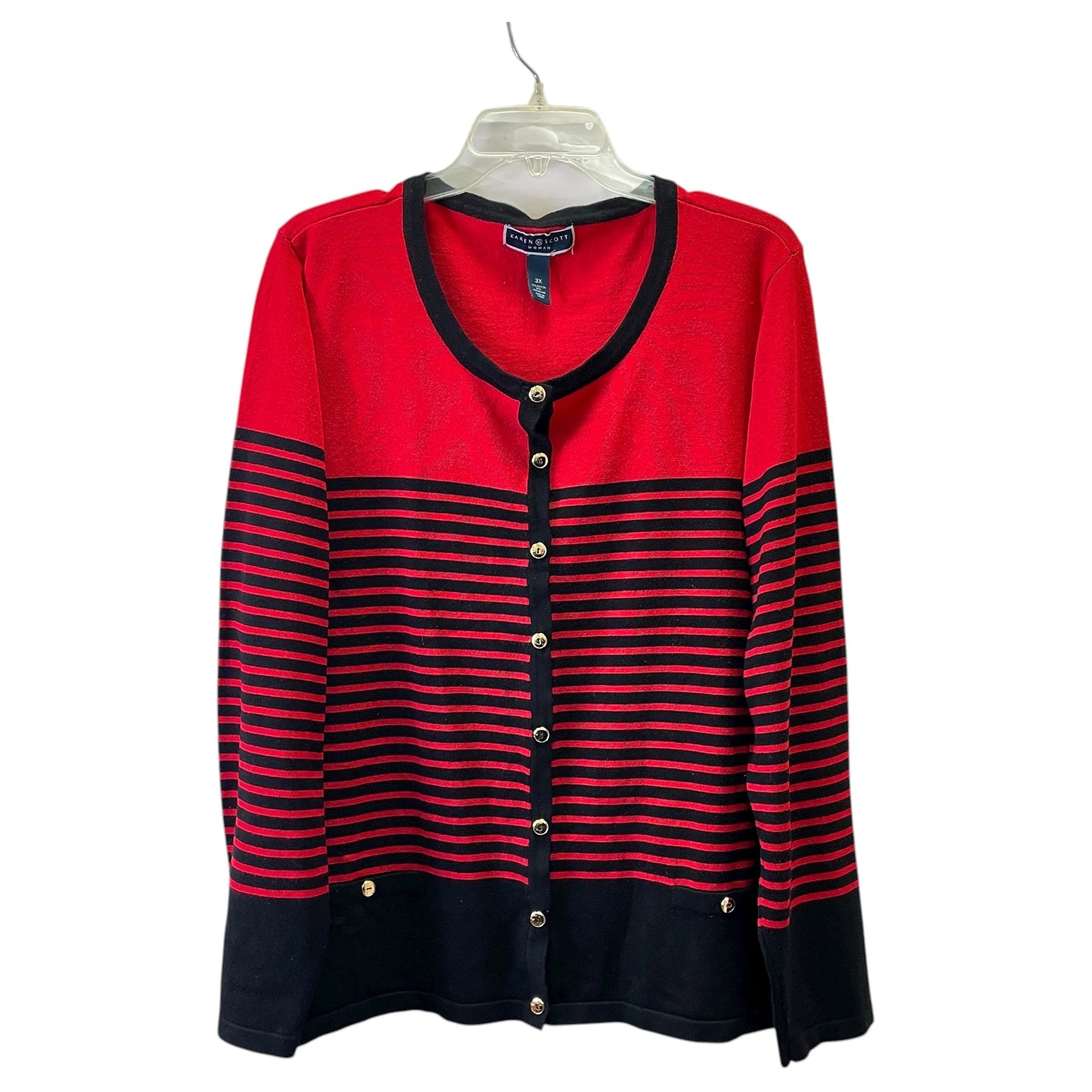 Cardigan By Karen Scott In Black & Red, Size:3X