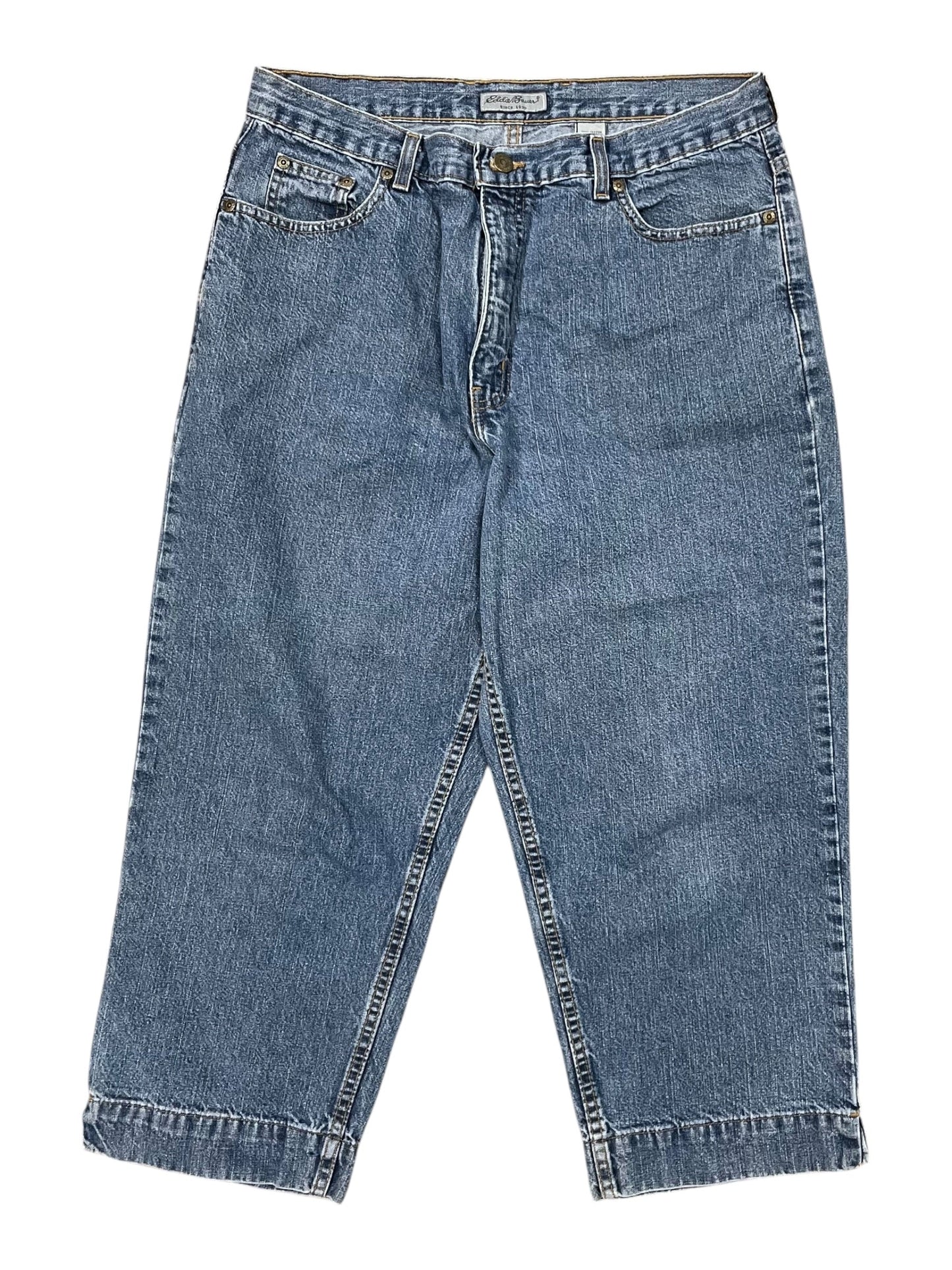 Jeans Cropped By Eddie Bauer In Blue Denim, Size:16