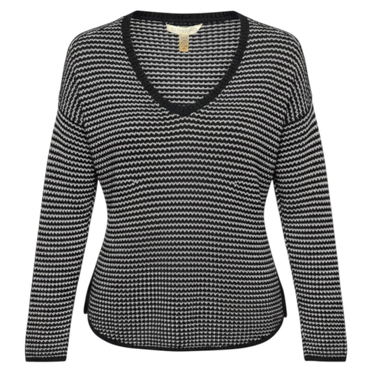 Organic Cotton Linen Blend Open Knit Sweater By Eileen Fisher In Black & Cream, Size: S