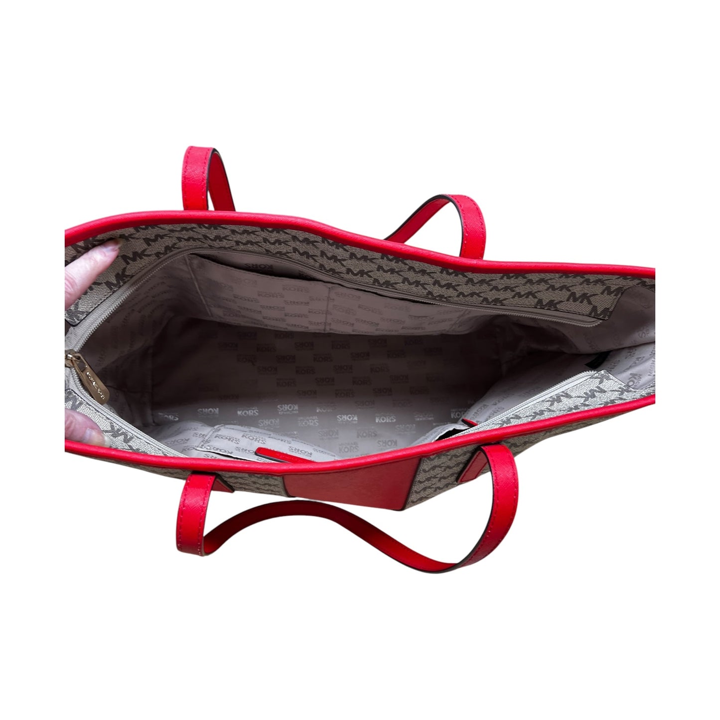 Handbag Designer By Michael Kors In Red & Tan, Size:Large