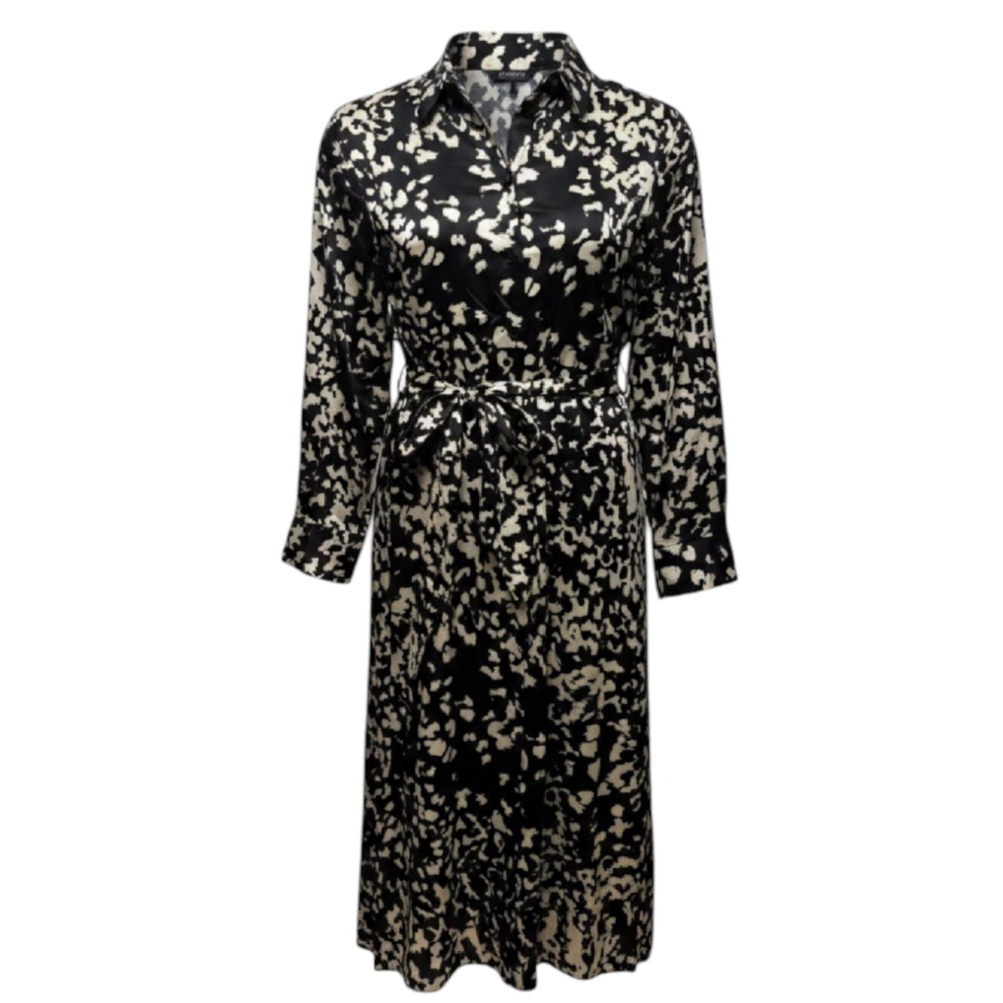Tie-Waist Midi Shirtdress By Banana Republic In Black & Cream, Size: XL