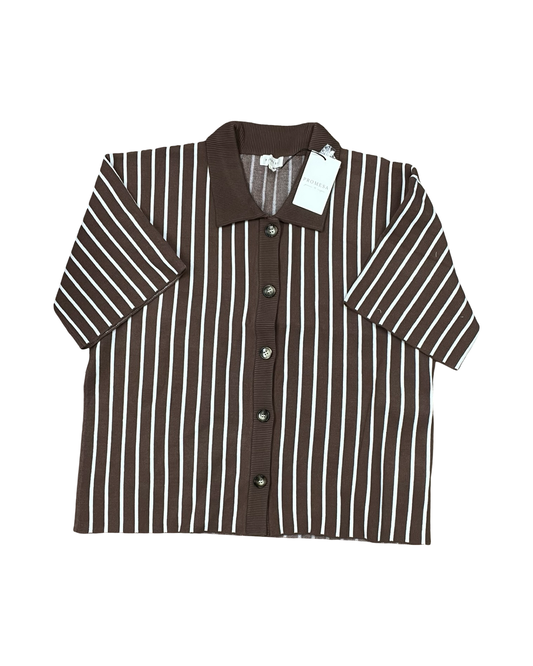 Blouse Ss By Promesa In Brown & Cream, Size:L