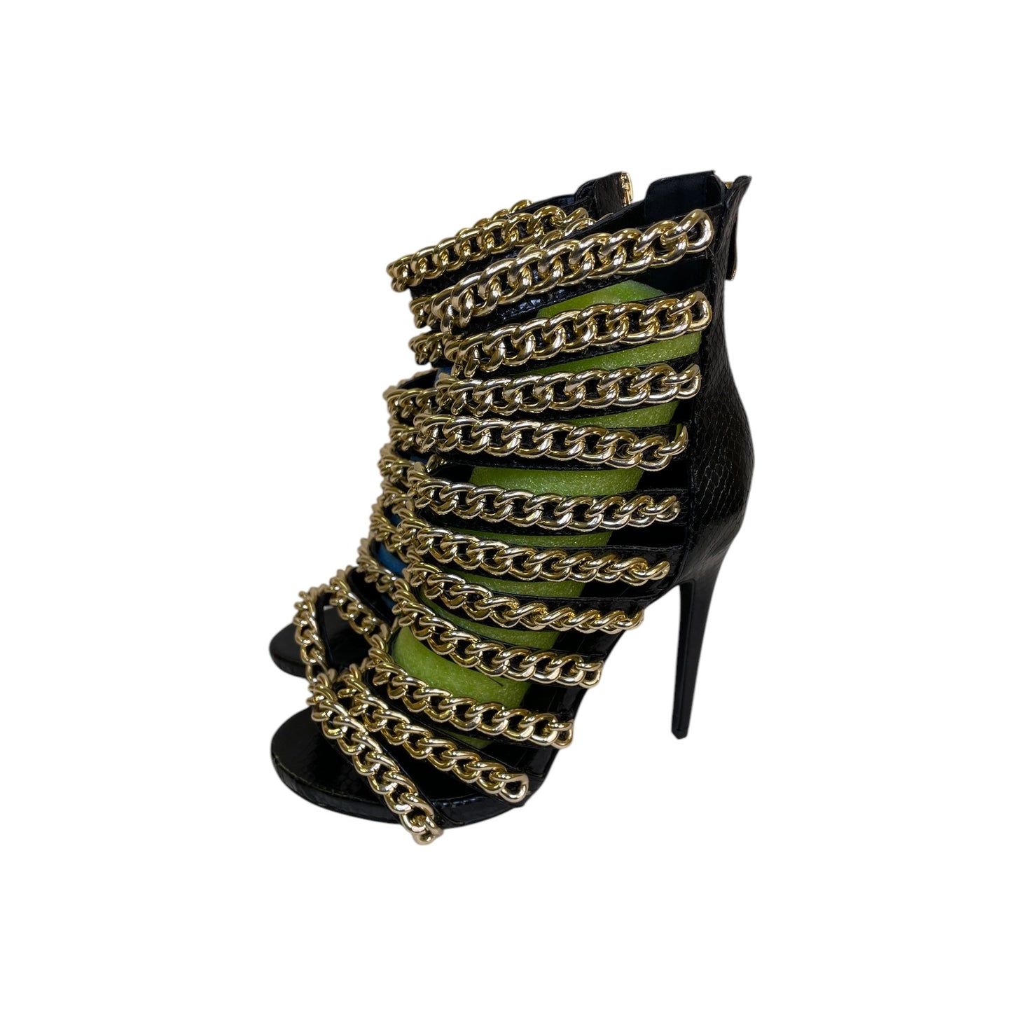 Sandals Heels Stiletto By Nelly and Bernardo In Black & Gold, Size:8.5