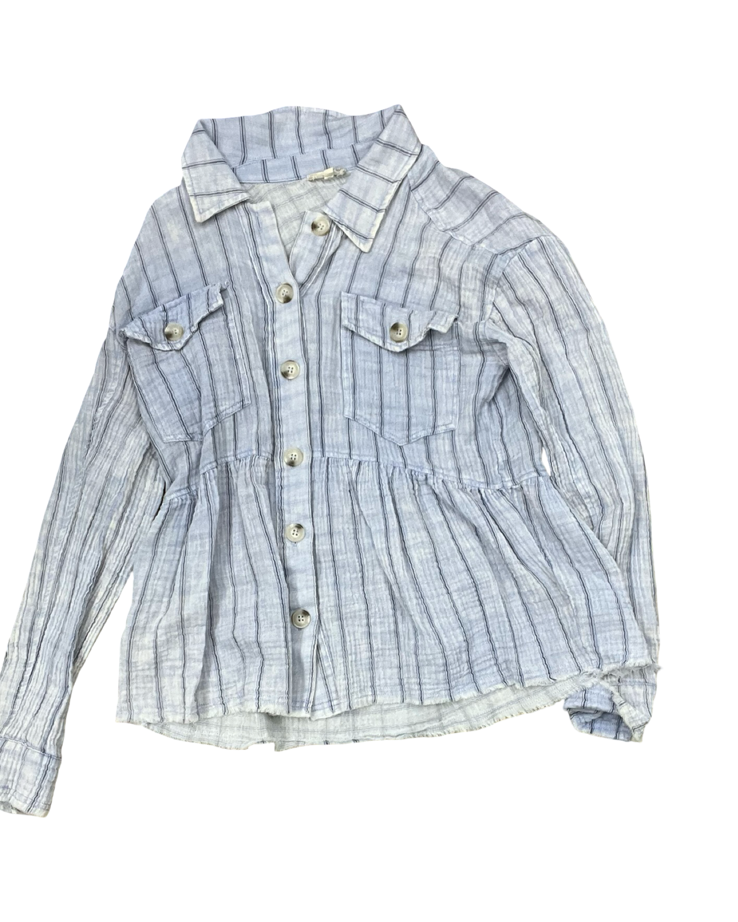 Blouse Ls By Mystree In Blue & White, Size:M