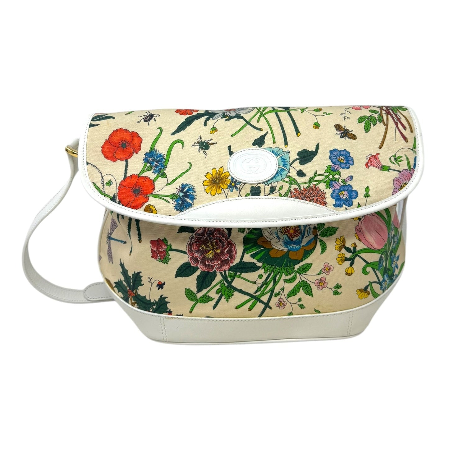 Vintage Joliecoeur Floral Canvas Crossbody Handbag Luxury Designer By Gucci, Size: Medium