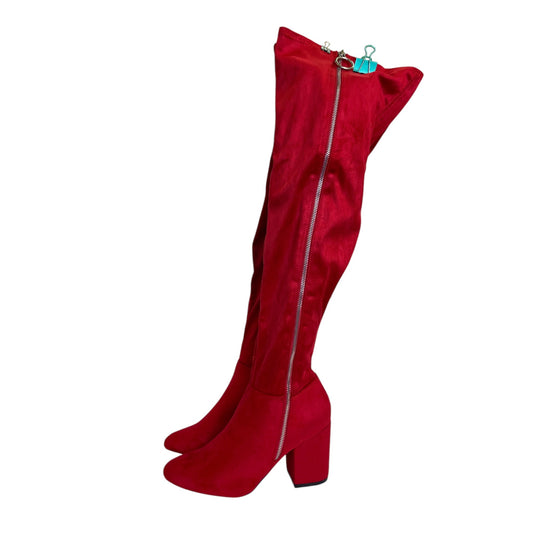 Boots Knee Heels By Shoedazzle In Red, Size:8