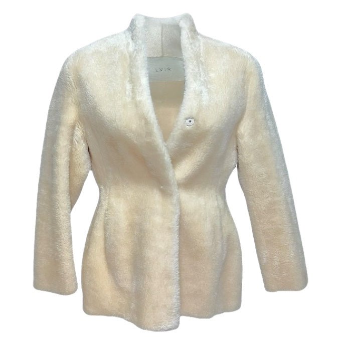 Faux Shearling Collarless Mustang Jacket By LVIR In Cream, Size: L