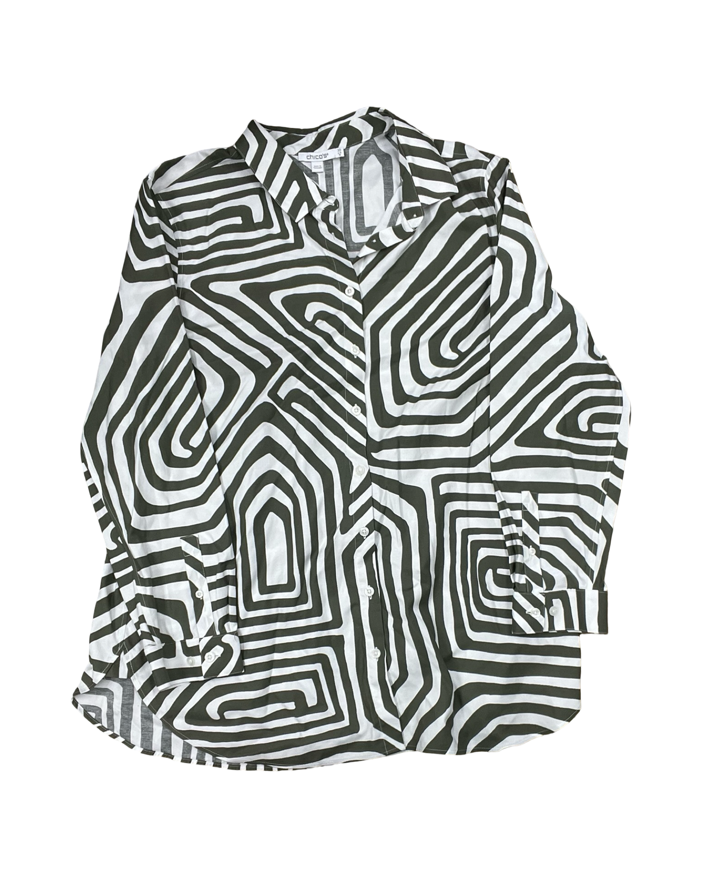 Blouse Ls By Chicos In Green & White, Size:1X