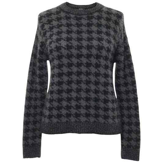Cozy Knit Unisex Pullover Sweater By Skims In Green & Grey Houndstooth, Size: S/M