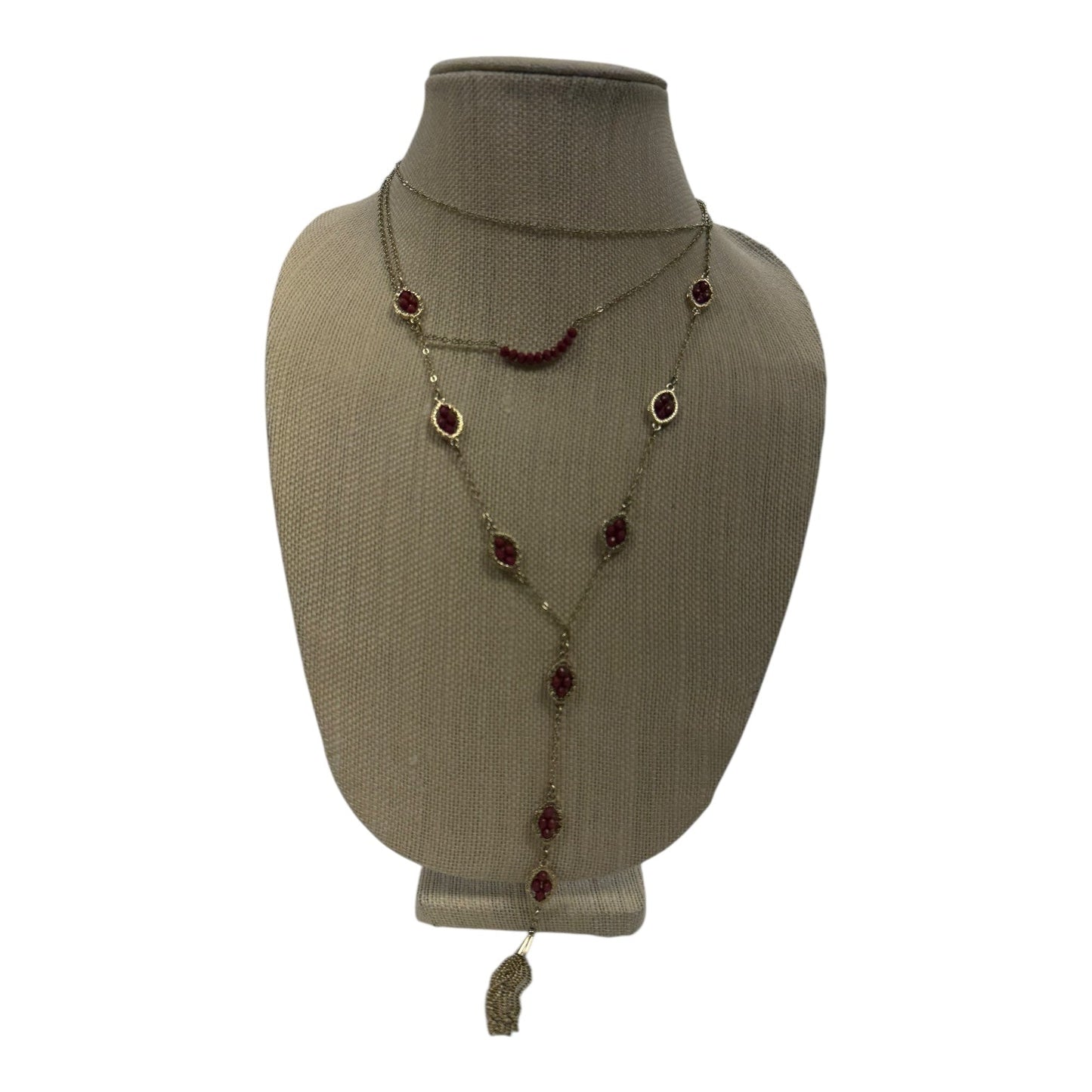 Necklace Layered  In Gold & Red