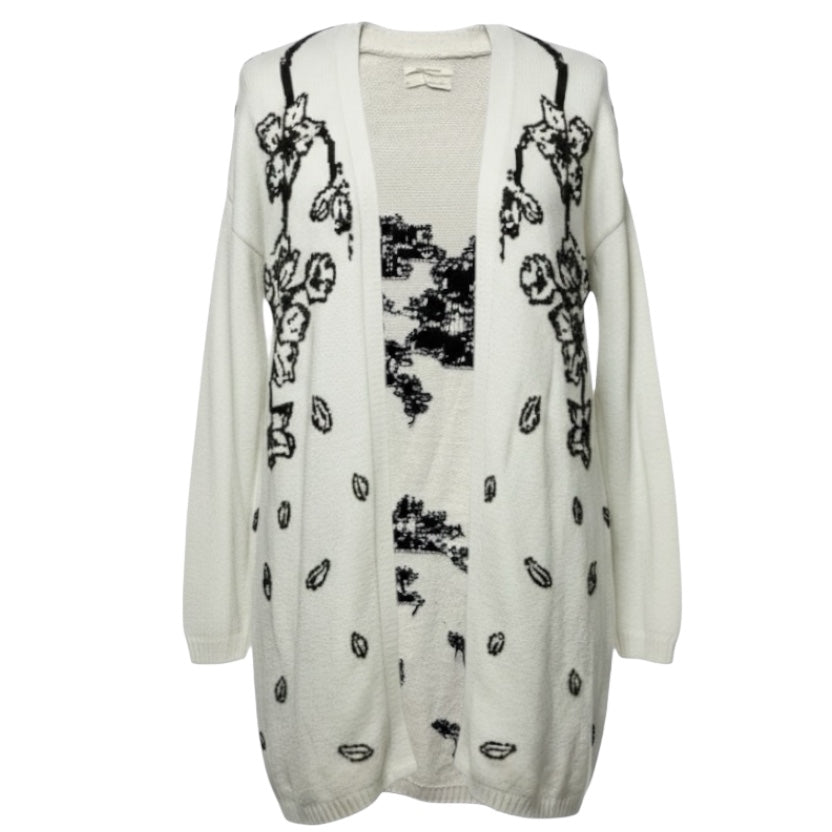 Nadia Floral Cardigan Sweater By Anthropologie In Black & Cream, Size: M