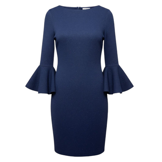 Metallic Bell Sleeve Sheath Dress By Vince Camuto In Blue, Size: 12