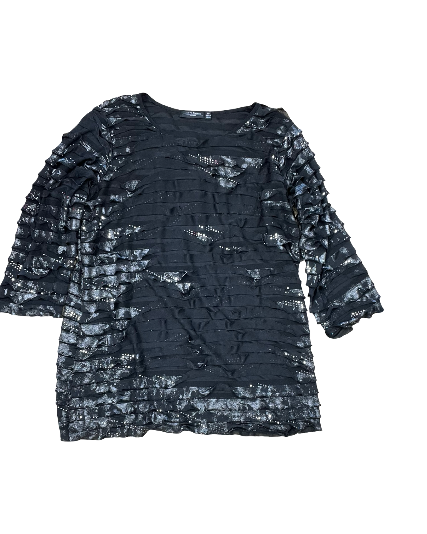 Top 3/4 Sleeve By Notations In Black, Size:1X