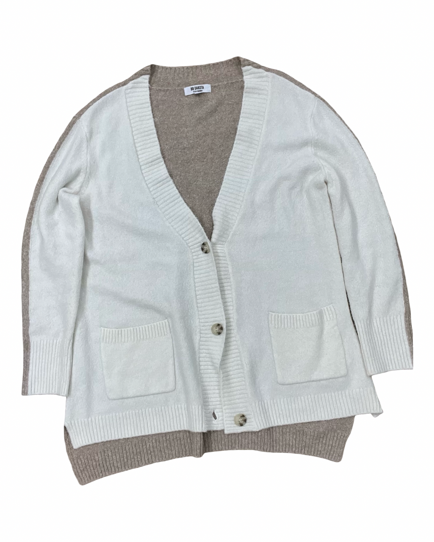 Sweater Cardigan By Bb Dakota In Tan & White, Size:L