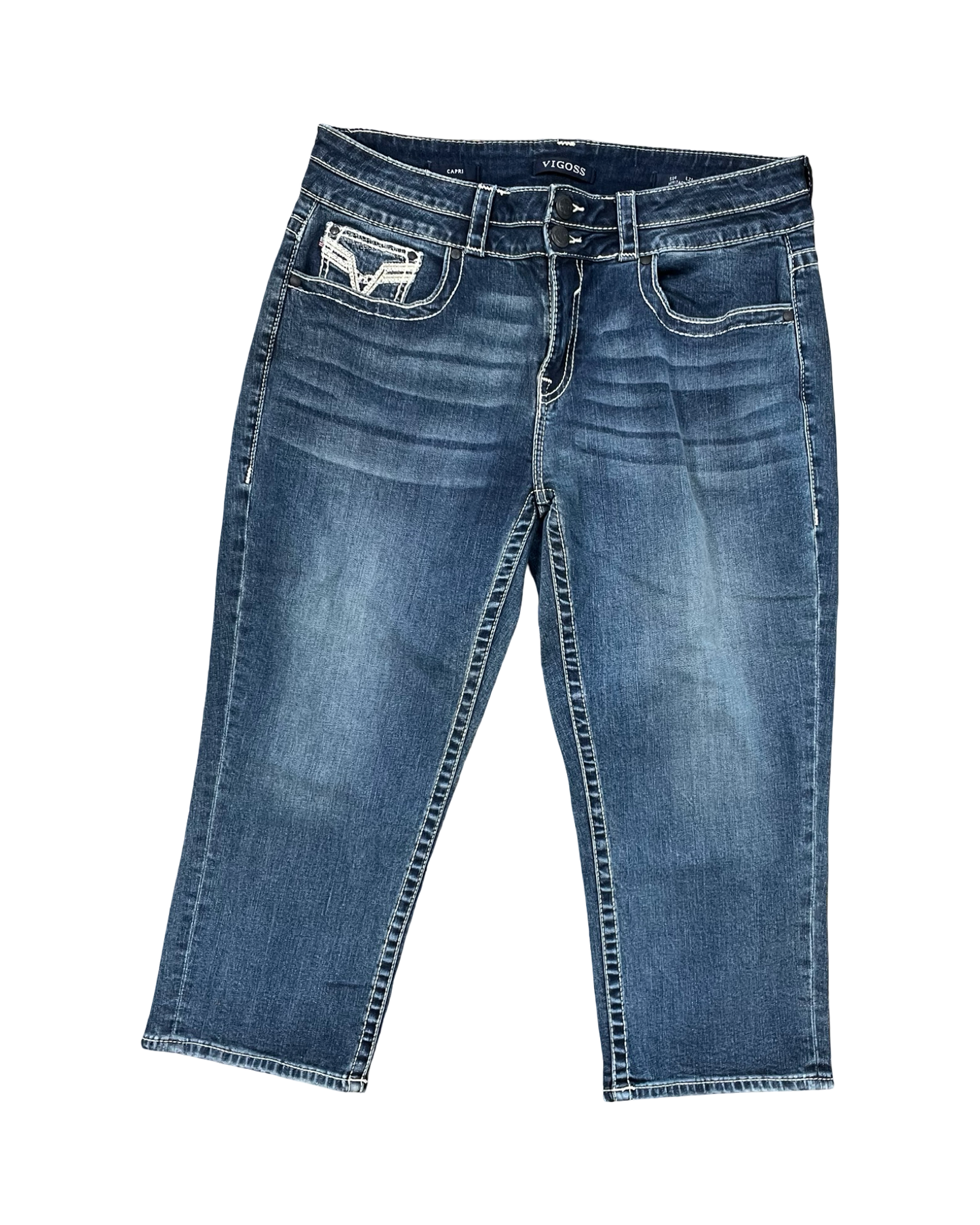 Jeans Cropped By Vigoss In Blue Denim, Size:16