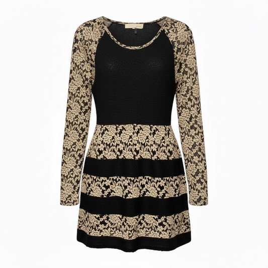 Floral Lace Knit Top Long Sleeve By A’reve X Anthropologie In Black & Tan, Size: L