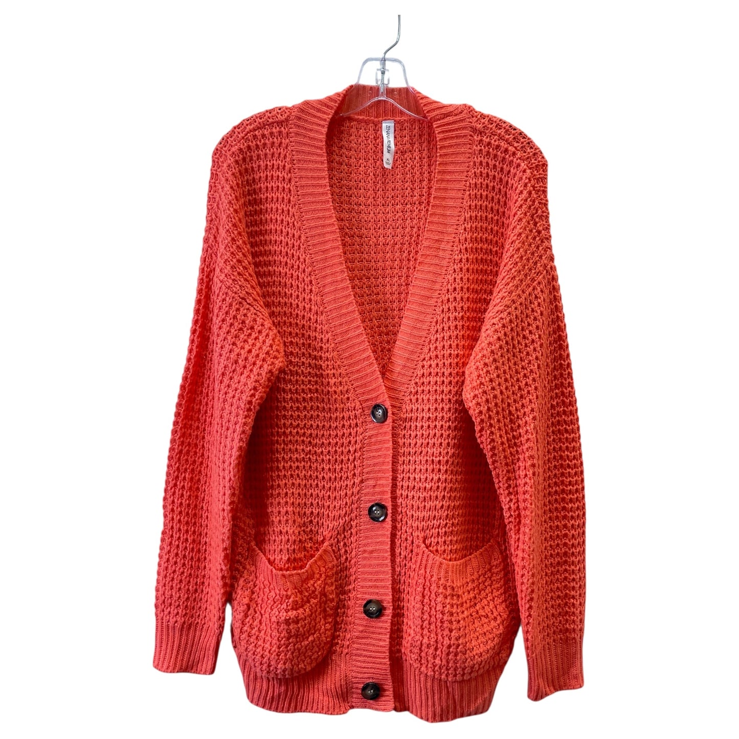 Sweater Cardigan By Zenana Outfitters In Orange, Size:Xl