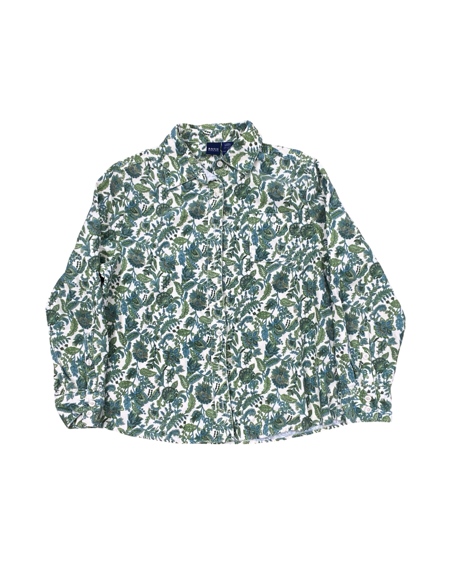 Blouse Ls By Basic Editions In Green & White, Size:L