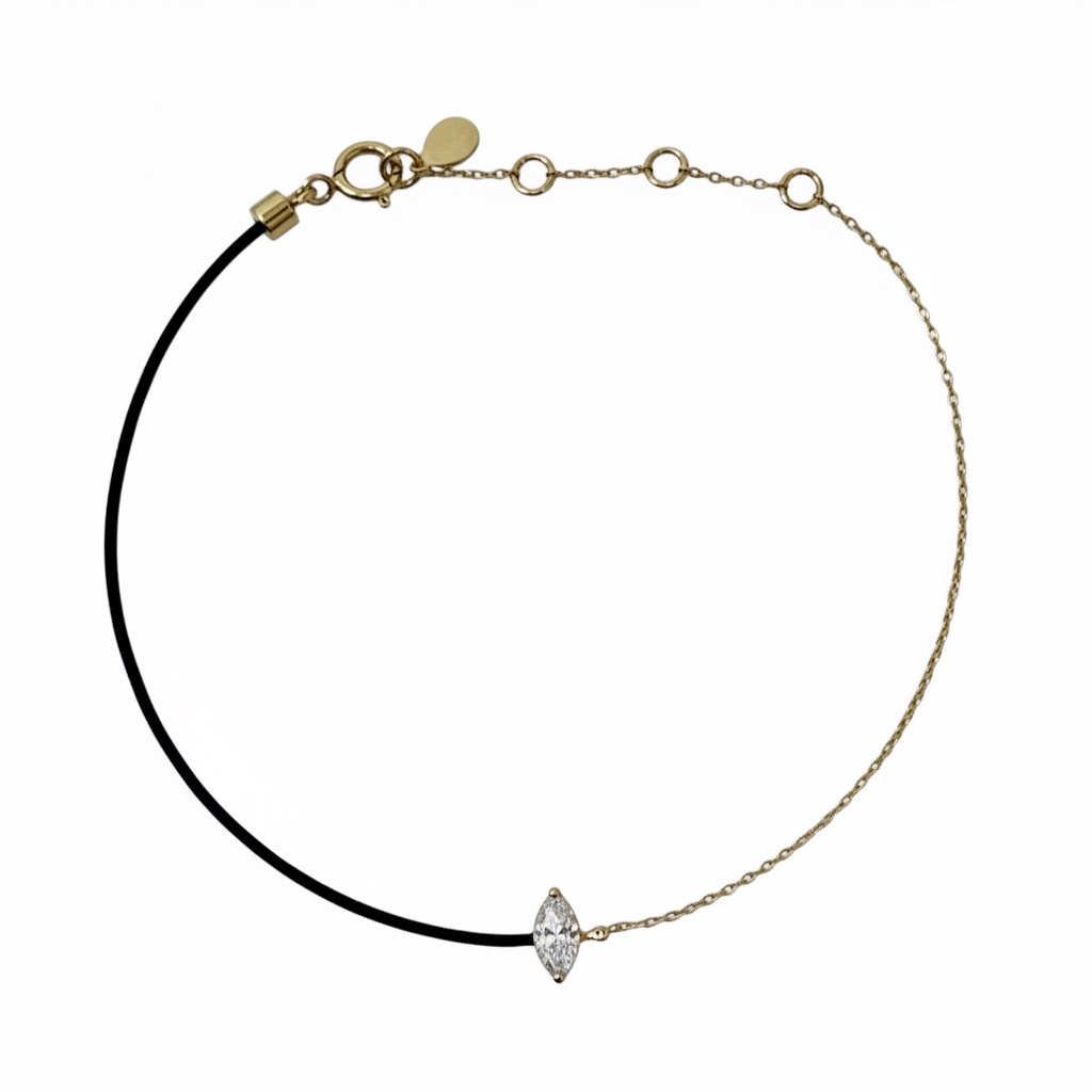 14k Fancy Marquis Diamond 0.15Ct Chain/Silk Cord Bracelet By 770 Fine Jewelry