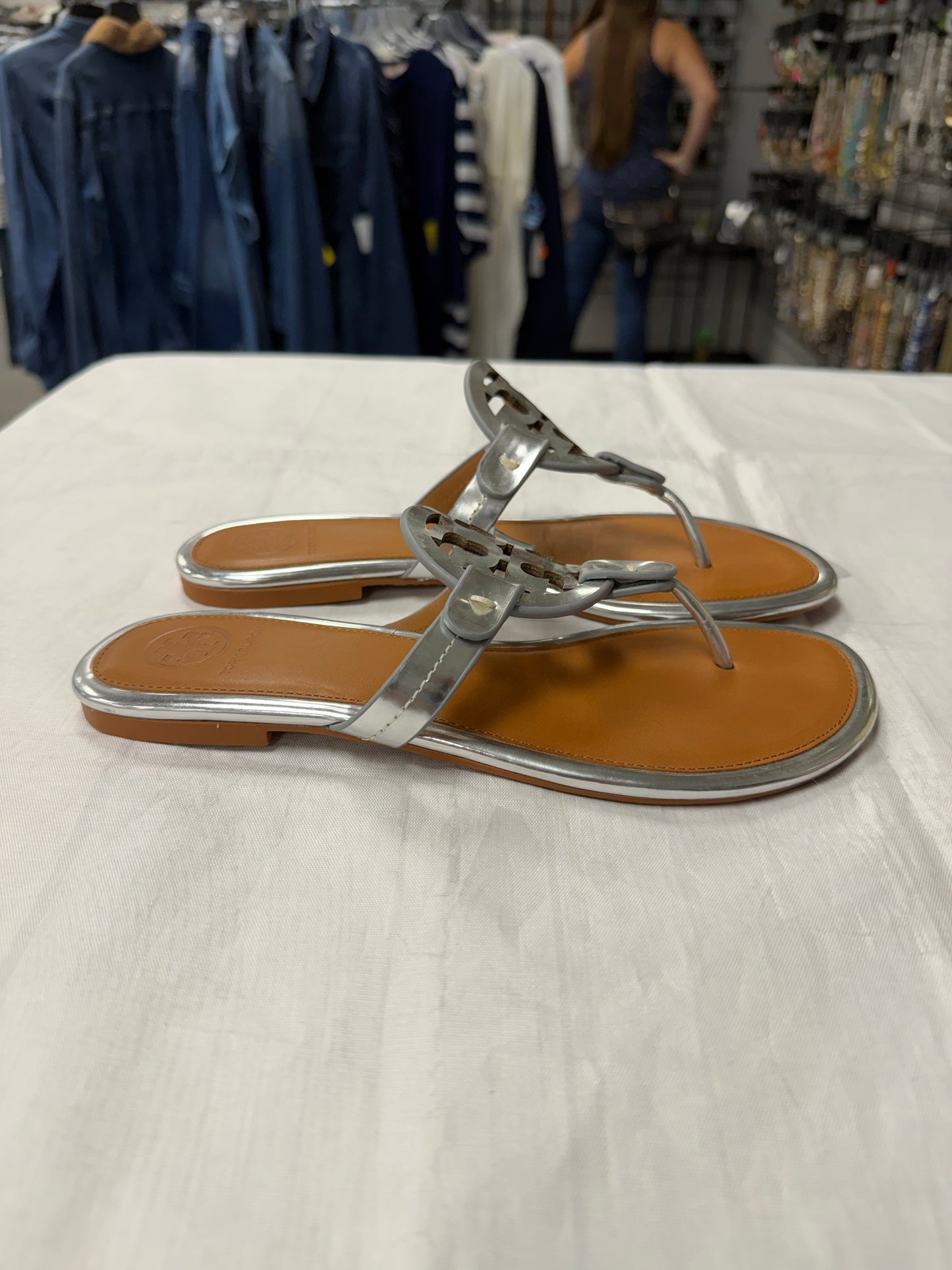 Sandals Designer By Tory Burch In Silver, Size: 6.5