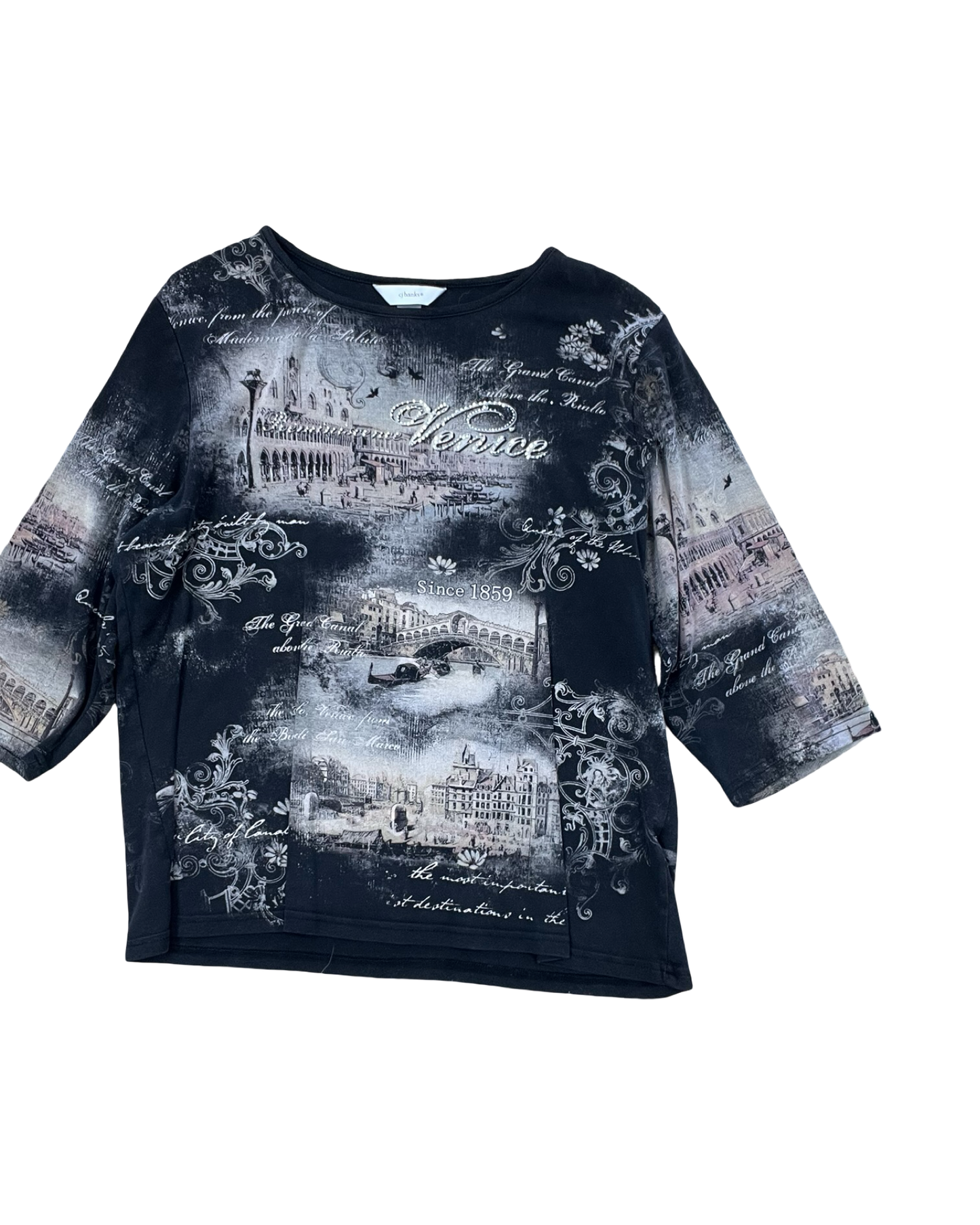 Top 3/4 Sleeve By Cj Banks In Black & Brown, Size:1X