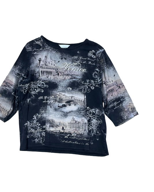 Top 3/4 Sleeve By Cj Banks In Black & Brown, Size:1X