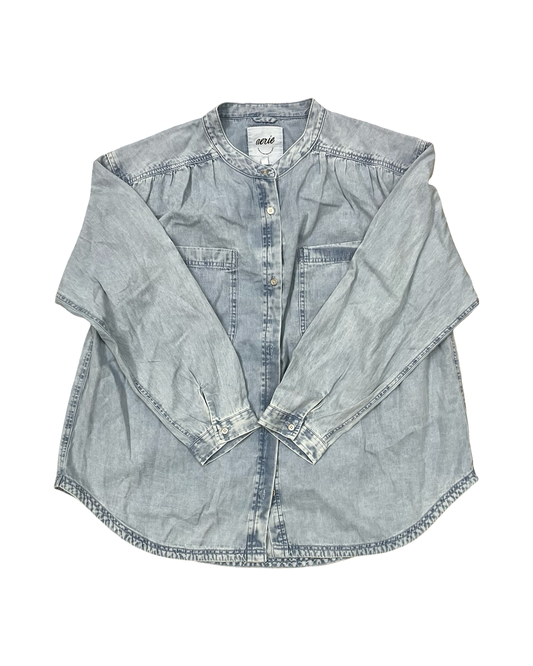 Blouse Ls By Aerie In Blue Denim, Size:L