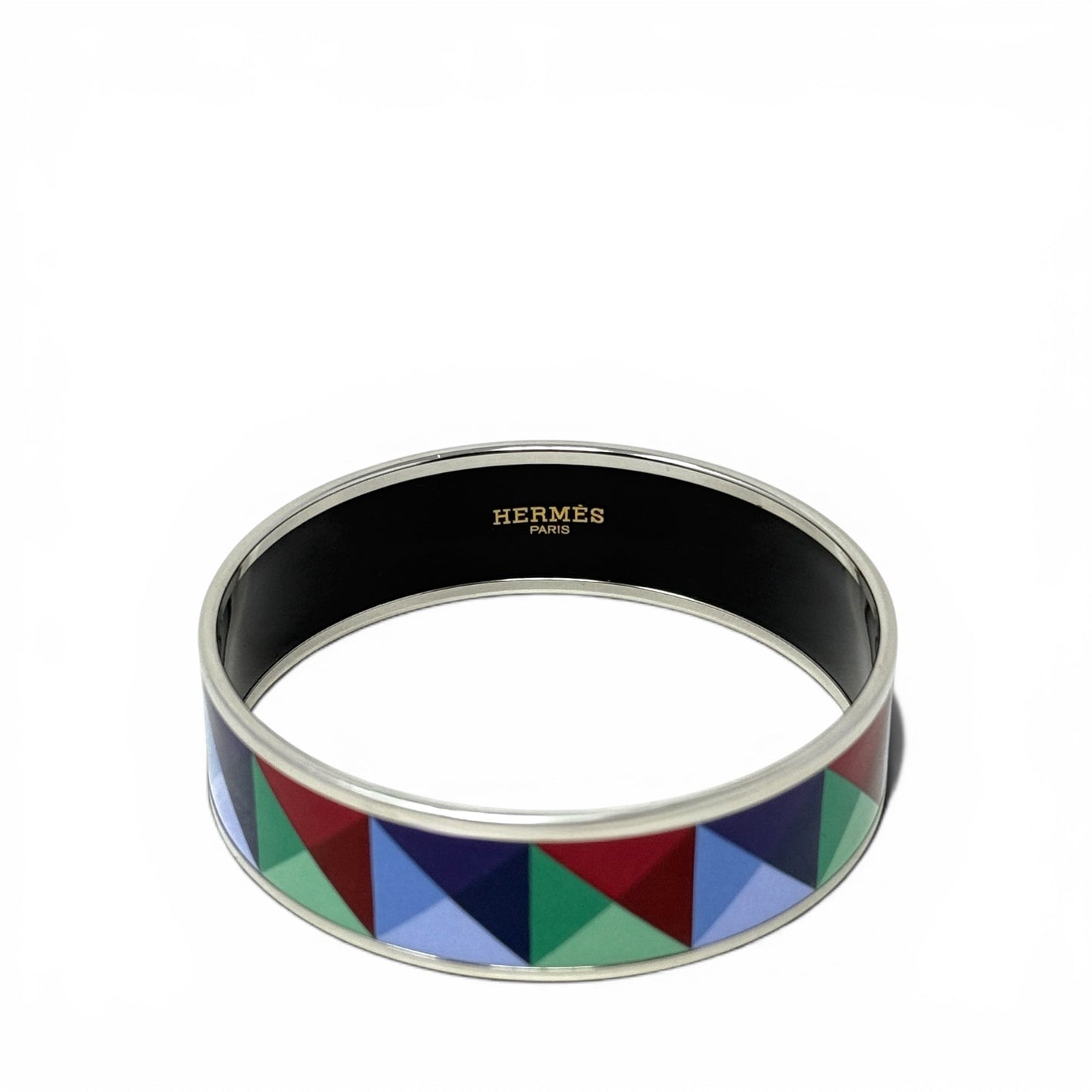 Enamel Clous en Trompe l'Oeil Palladium Plated Pyramid Enamel Bangle Bracelet Luxury Designer By Hermes