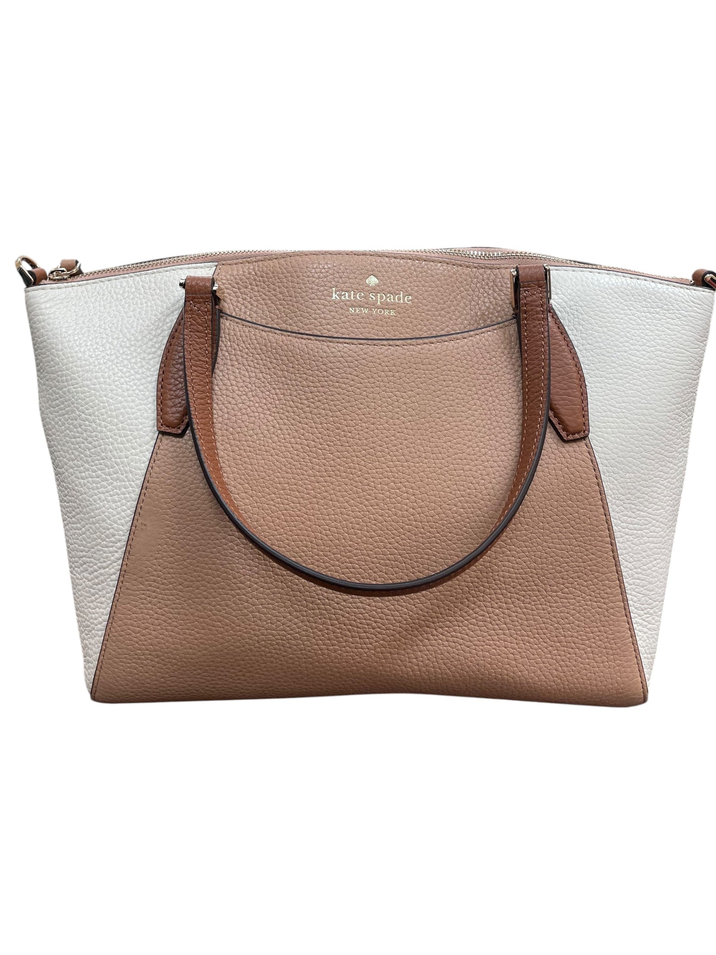 Handbag Designer By Kate Spade In Brown & Cream, Size:Medium